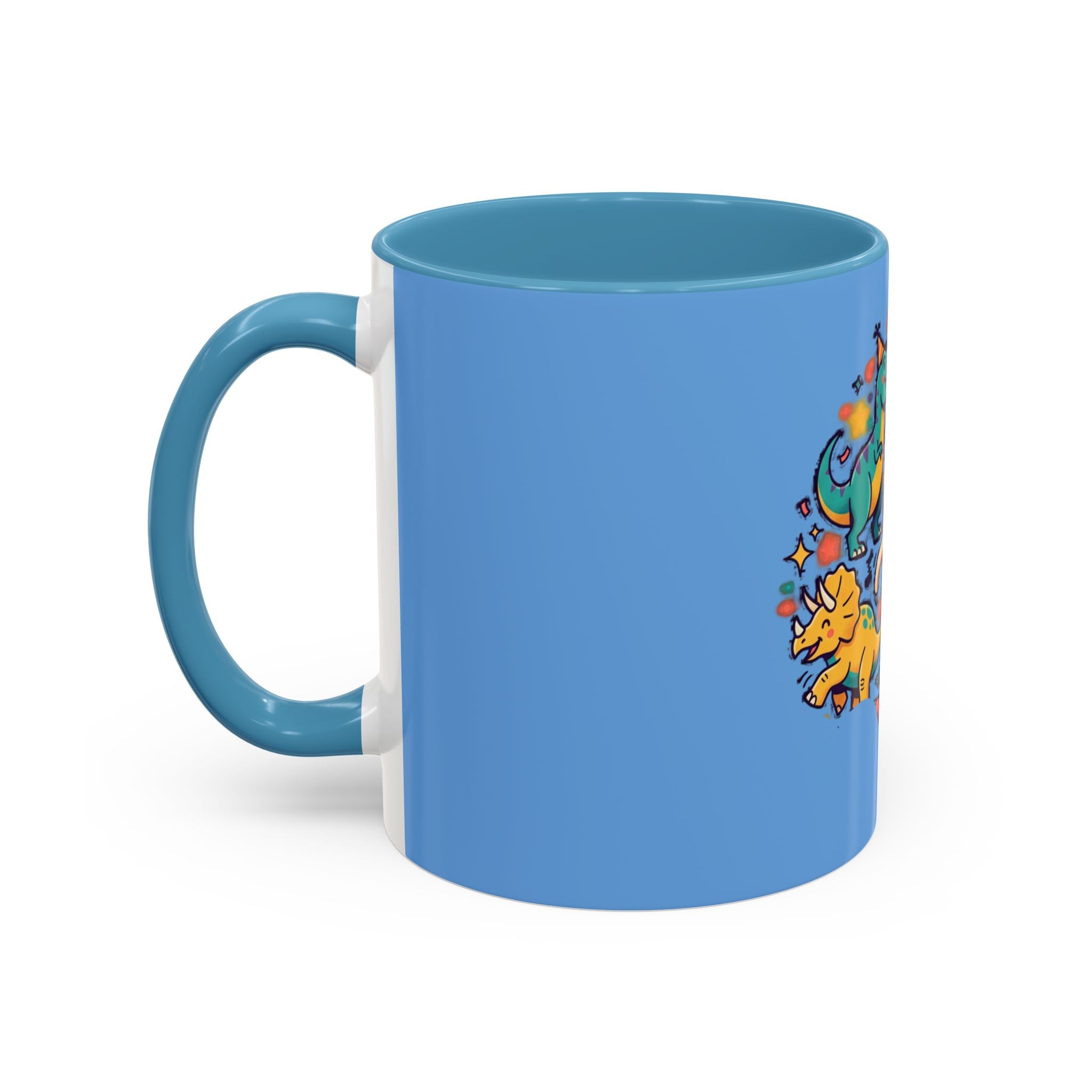 Cute Dancing Dinosaurs & Sloths Accent Coffee Mug — Colorful 11/15oz Ceramic