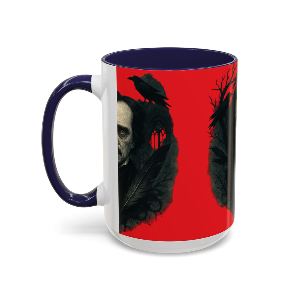Edgar Allan Poe Portrait Coffee Mug — Gothic Raven Red Accent (11/15oz)