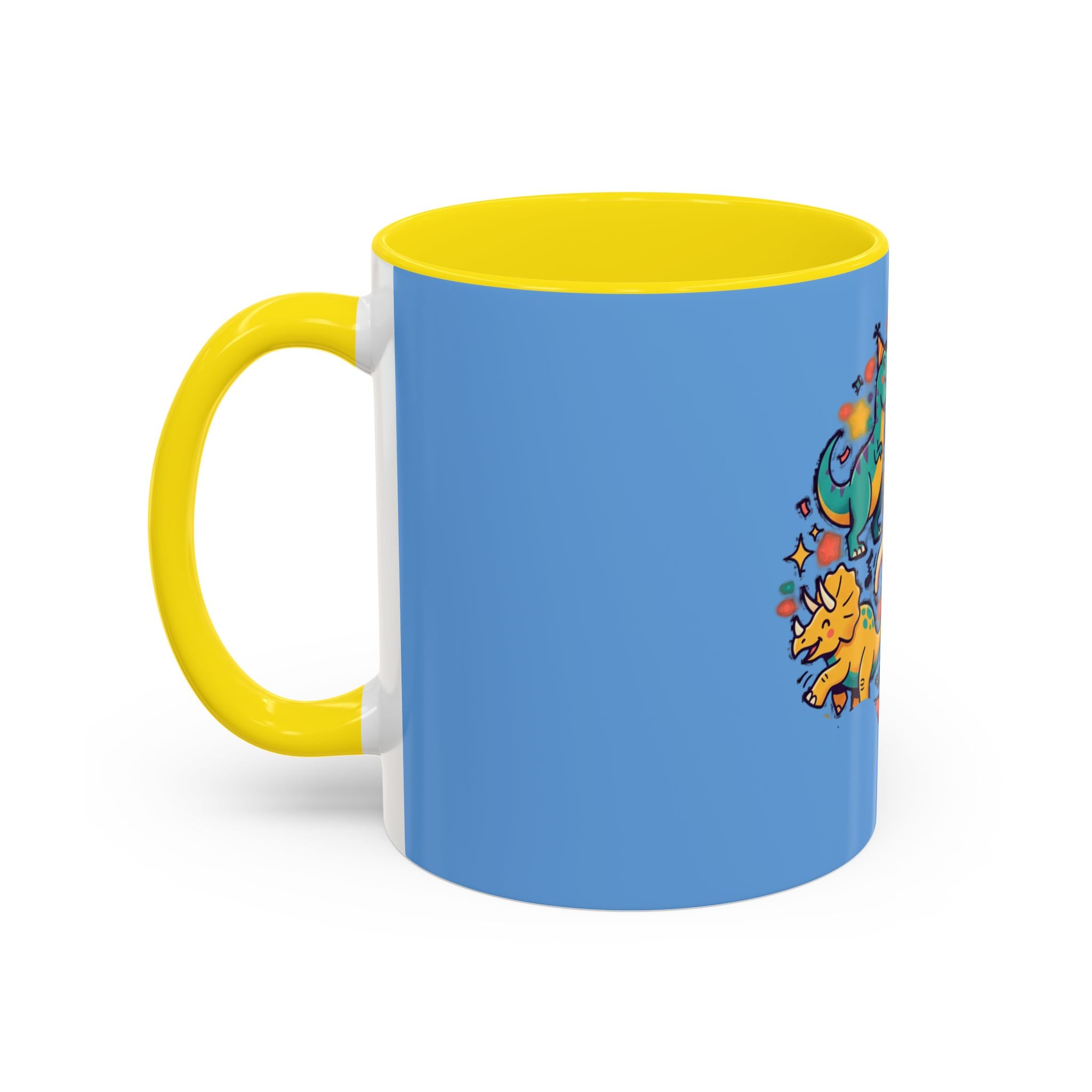 Cute Dancing Dinosaurs & Sloths Accent Coffee Mug — Colorful 11/15oz Ceramic