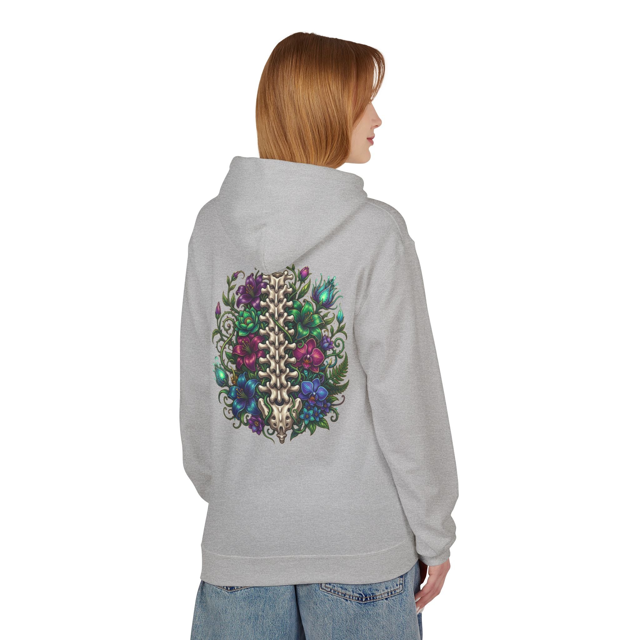 Spine & Blossoms Hoodie — "Soft Heart, Strong Spine!" Graphic Pullover