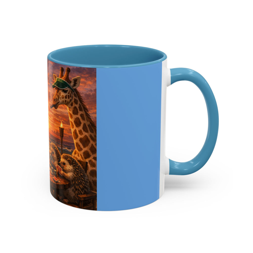 Sunset Poker Nights Animal Coffee Mug — Giraffe & Hedgehog Friends (11/15 oz)