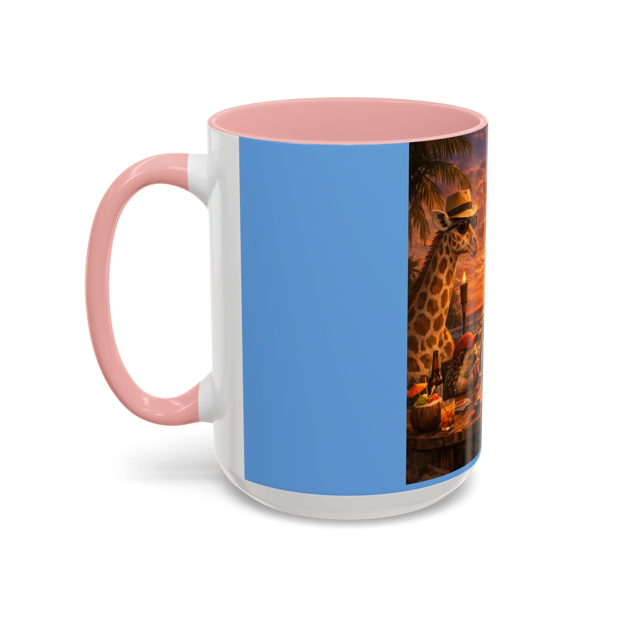 Sunset Poker Nights Animal Coffee Mug — Giraffe & Hedgehog Friends (11/15 oz)