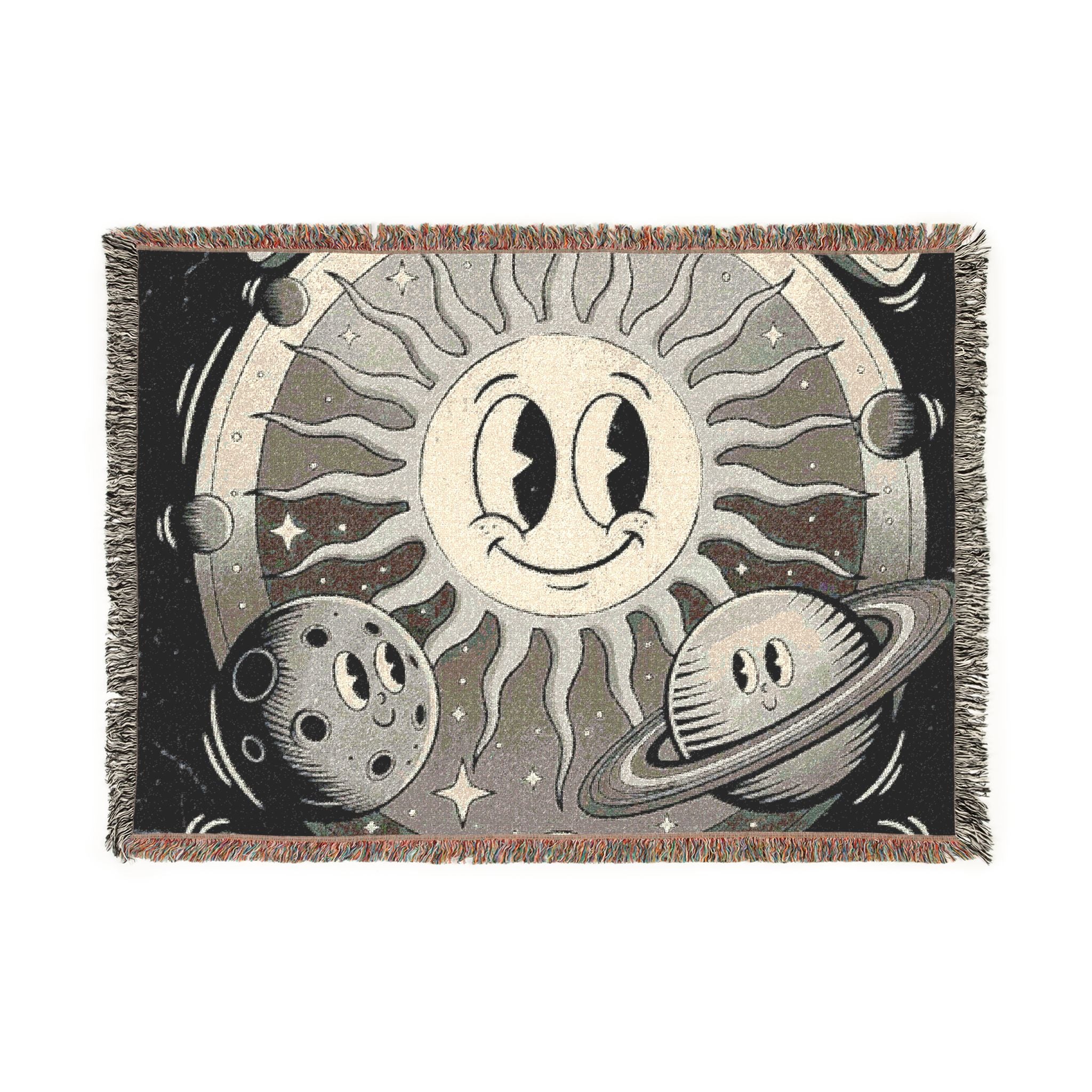 Sun & Planet Woven Blanket — Celestial Cozy Throw
