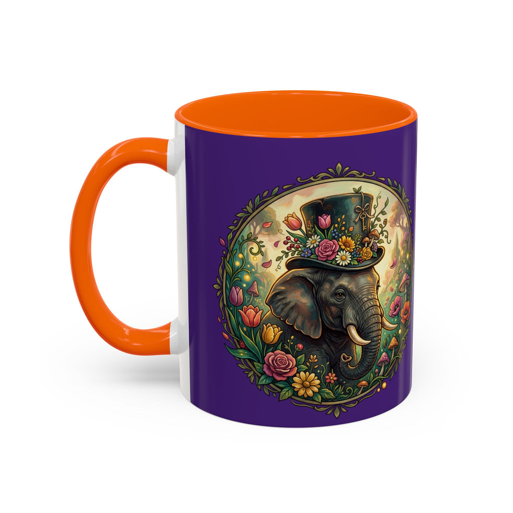 Elephant & Tulips Accent Coffee Mug — Floral Elephant Ceramic Mug (11/15oz)