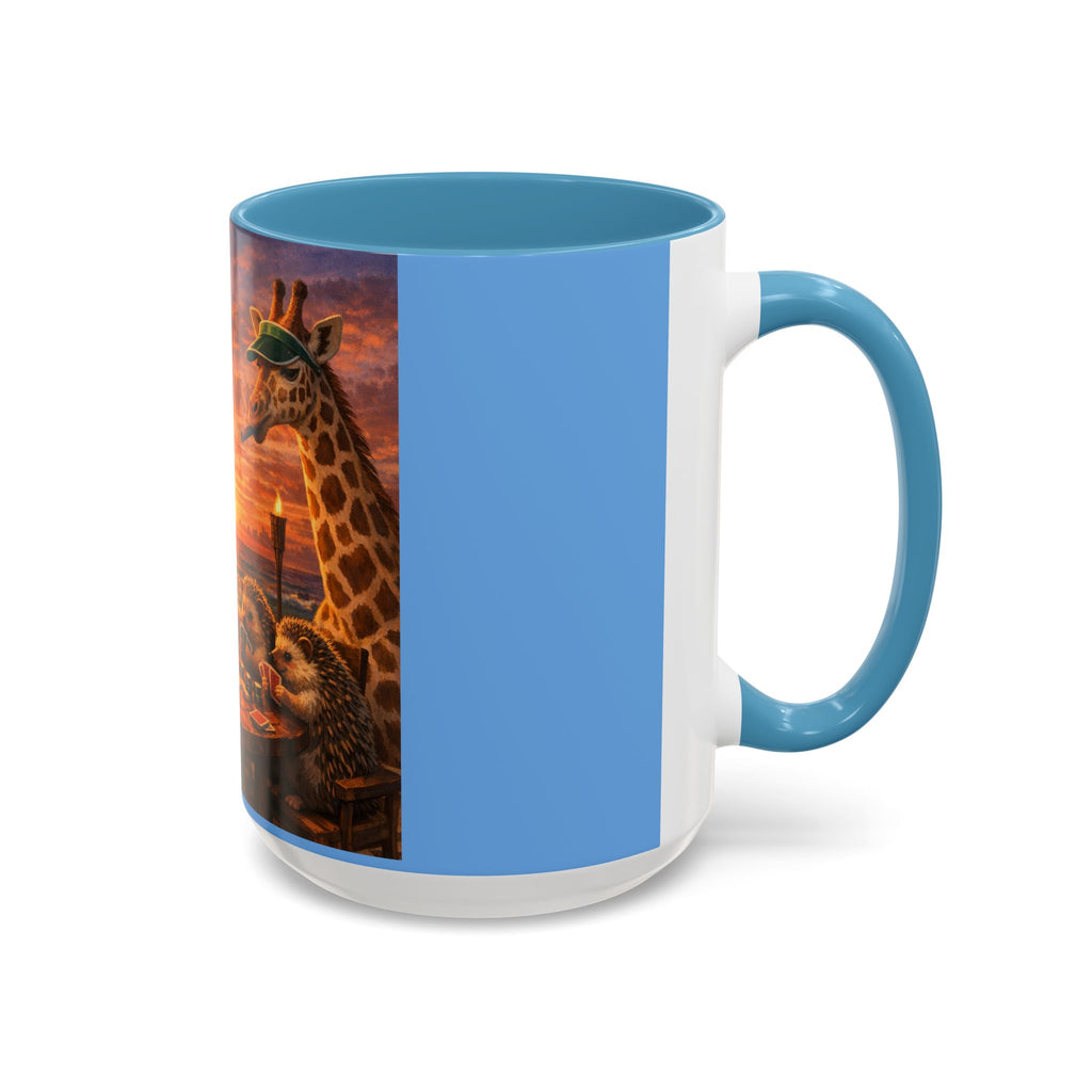 Sunset Poker Nights Animal Coffee Mug — Giraffe & Hedgehog Friends (11/15 oz)