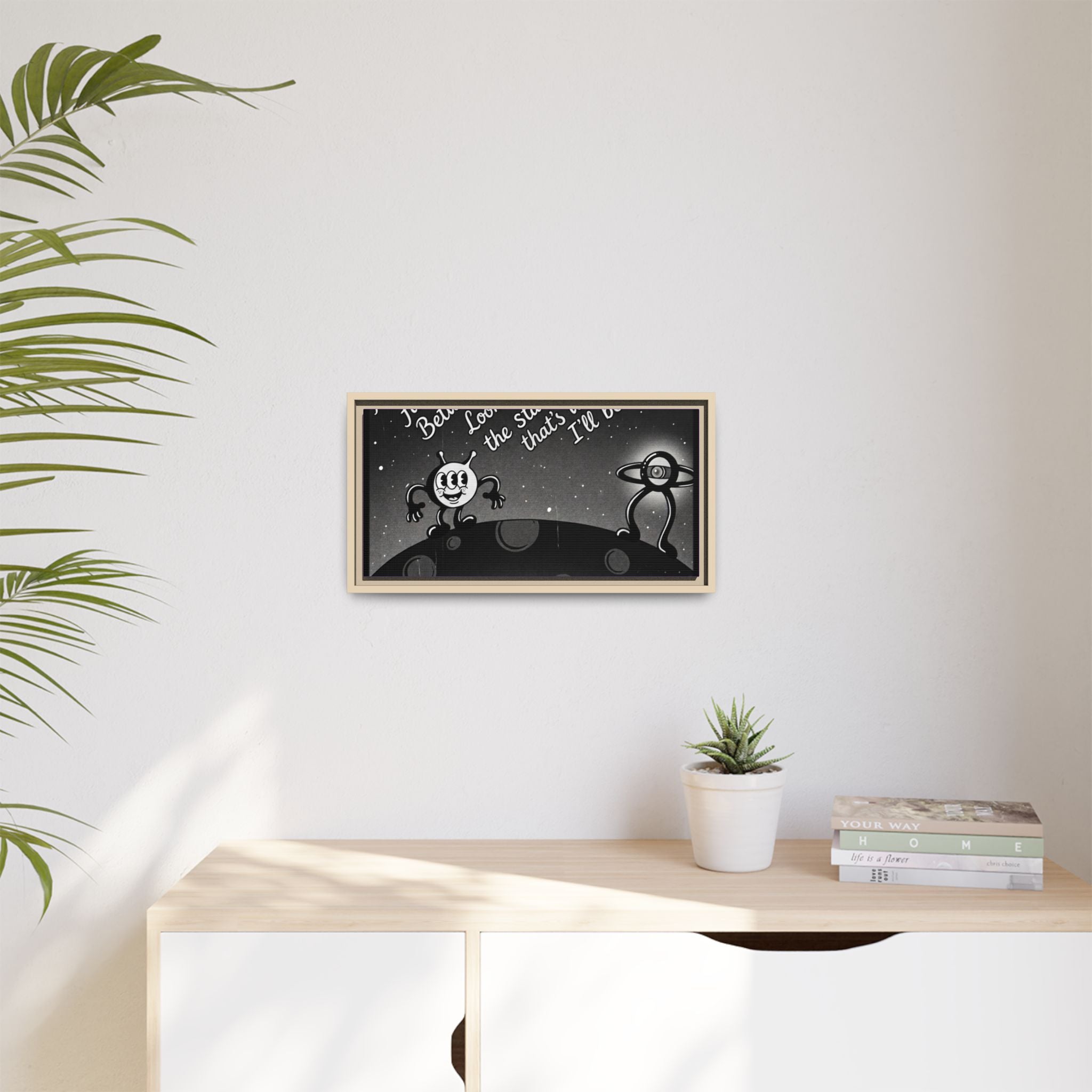 Framed Matte Canvas Art — Retro Space Quote Print (“Look up in the stars… I’ll be”)