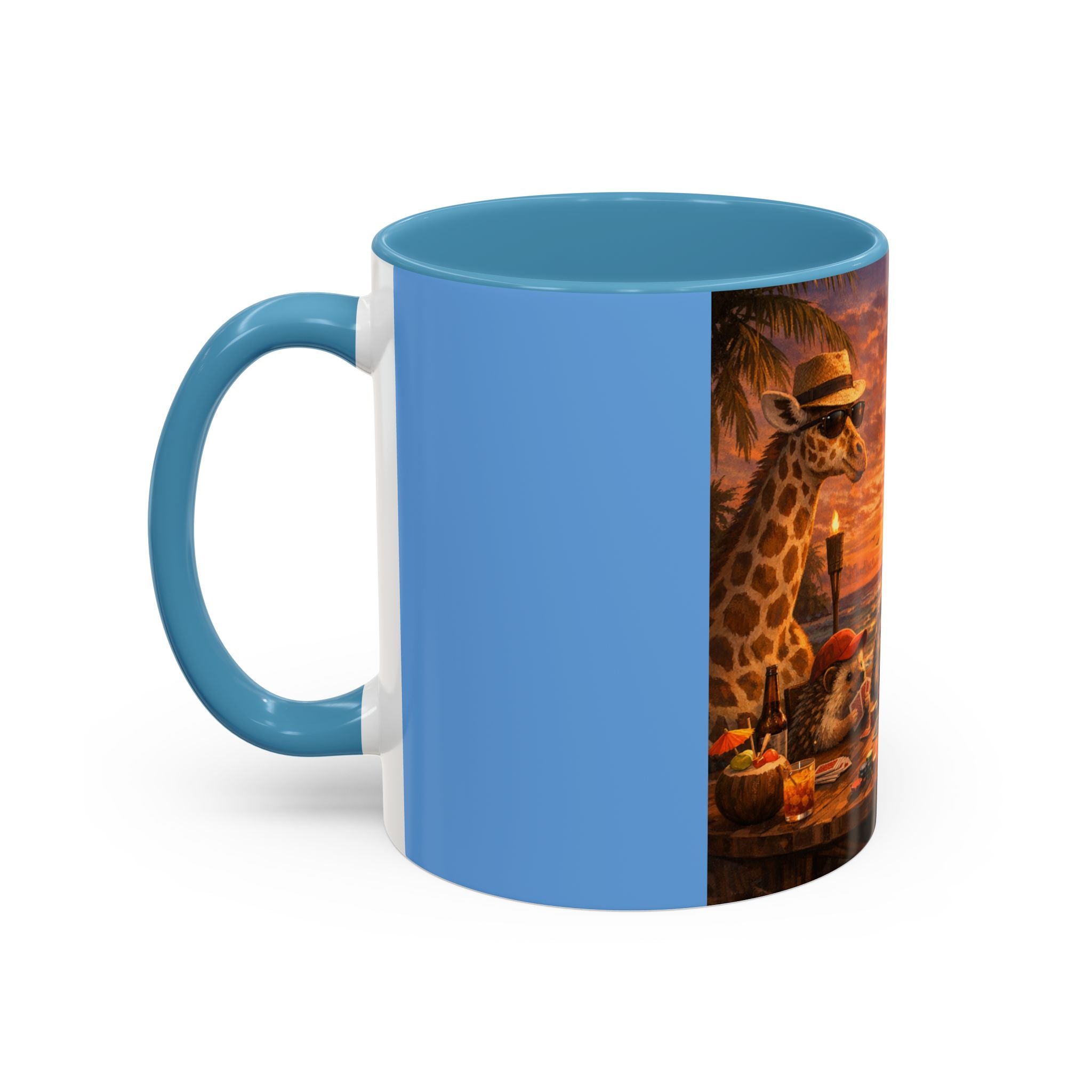 Sunset Poker Nights Animal Coffee Mug — Giraffe & Hedgehog Friends (11/15 oz)