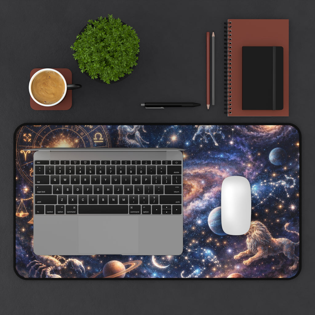 Zodiac Constellation Galaxy Desk Mat — Astrological Space Mouse Pad