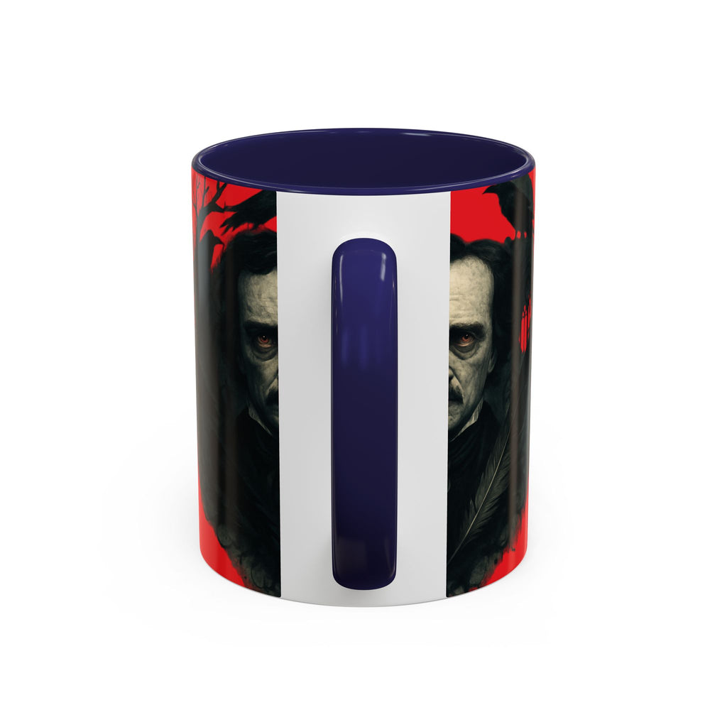 Edgar Allan Poe Portrait Coffee Mug — Gothic Raven Red Accent (11/15oz)