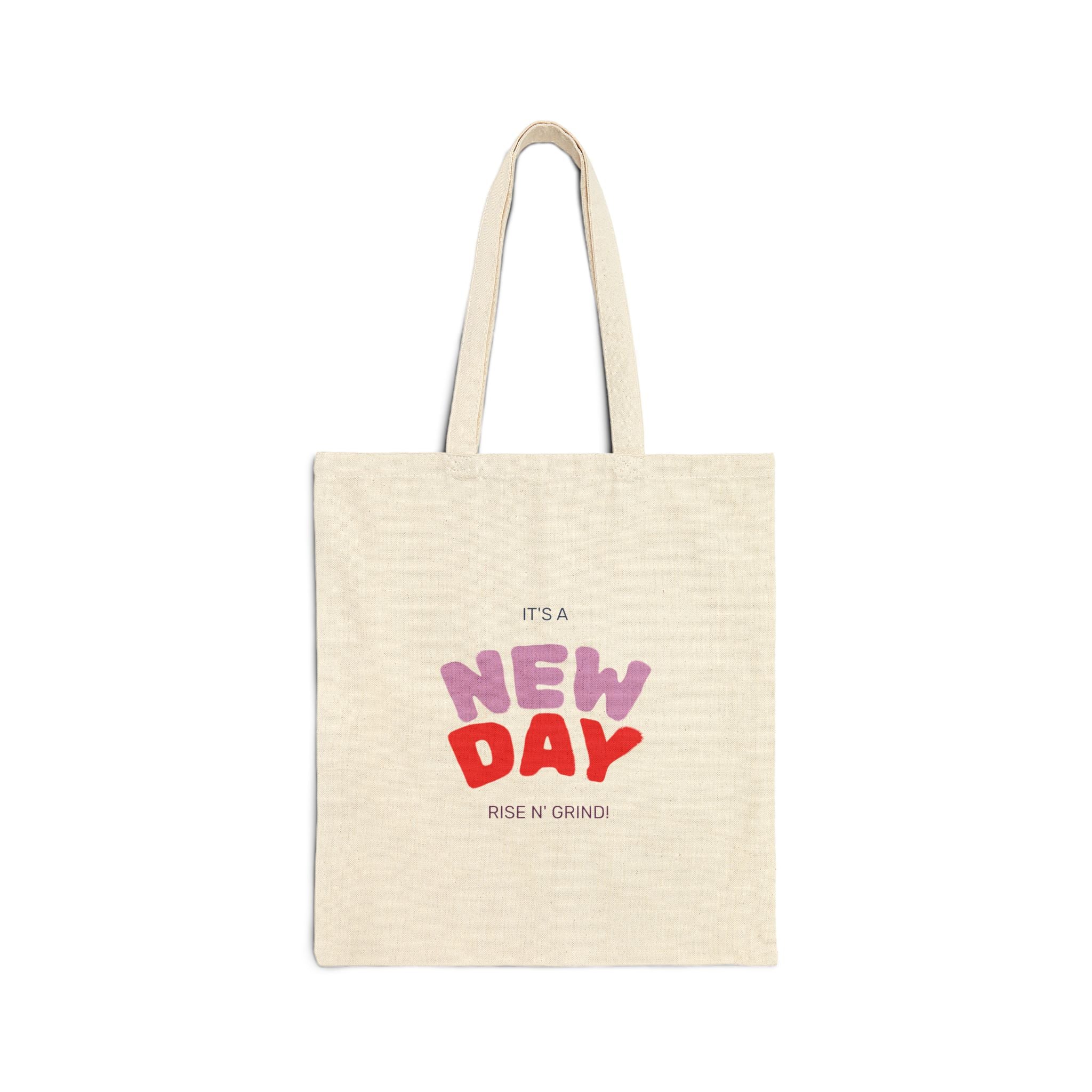 Canvas Tote Bag — "It's a New Day" Positive Quote & Floral Crystal Art Reusable Shopper