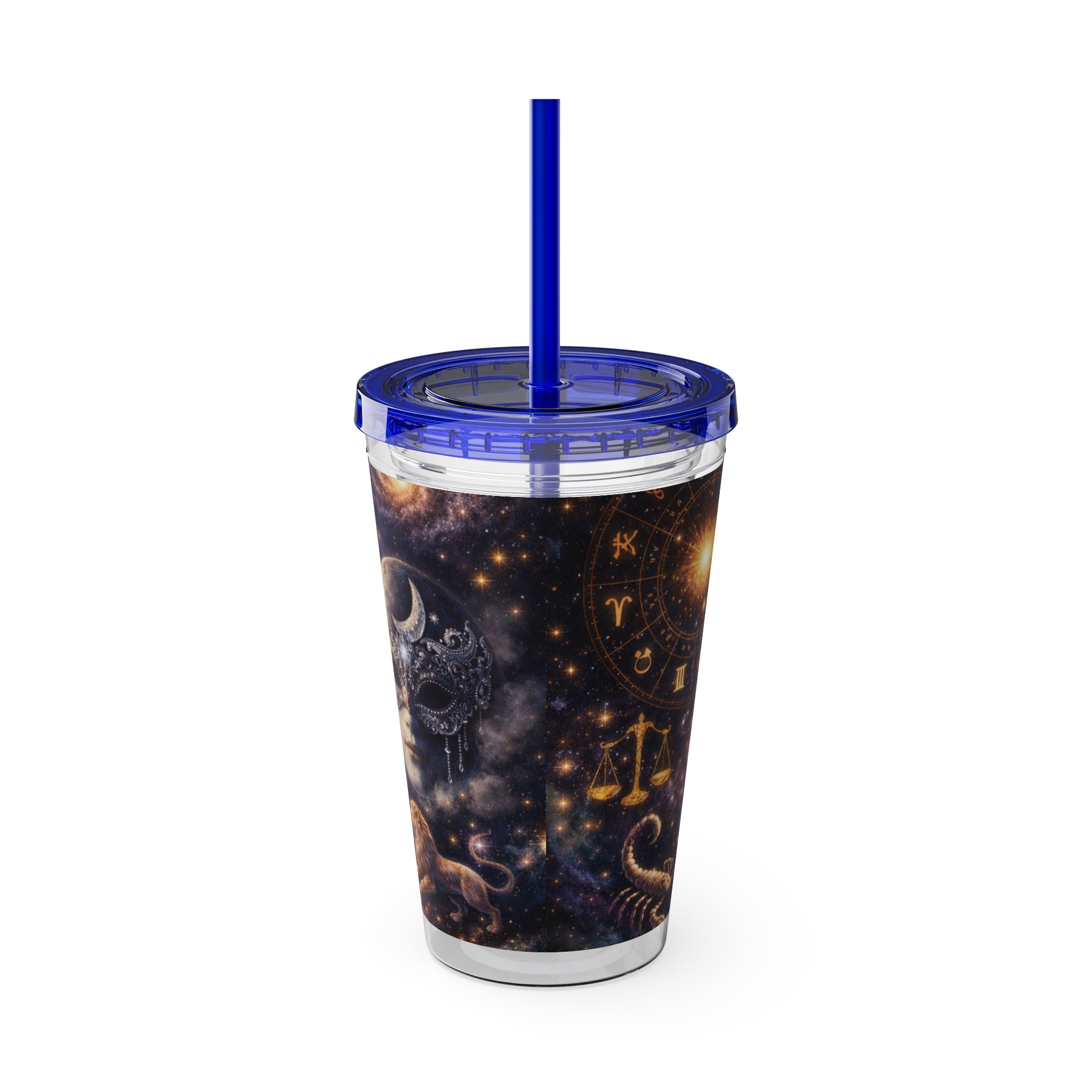 Galaxy Zodiac 16oz Tumbler with Straw — Cosmic Sunsplash Astral Design