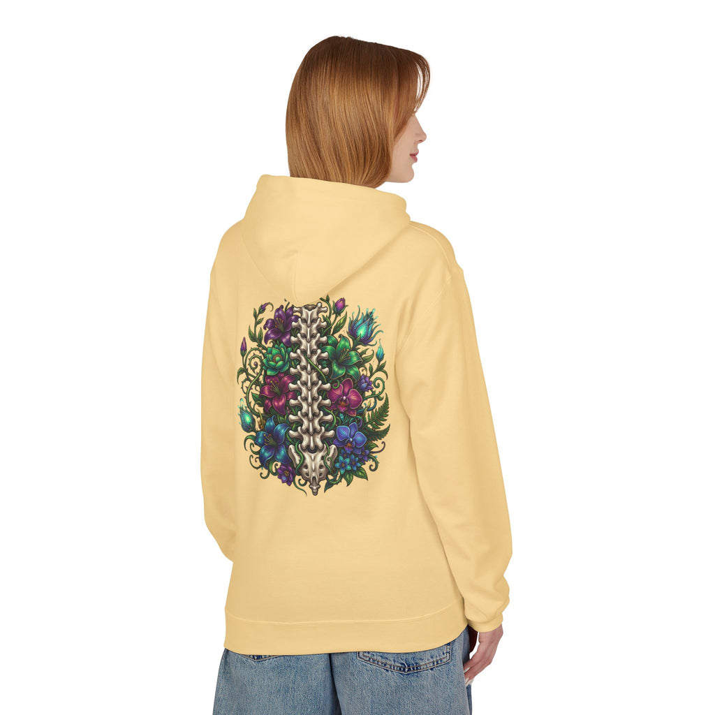 Spine & Blossoms Hoodie — "Soft Heart, Strong Spine!" Graphic Pullover