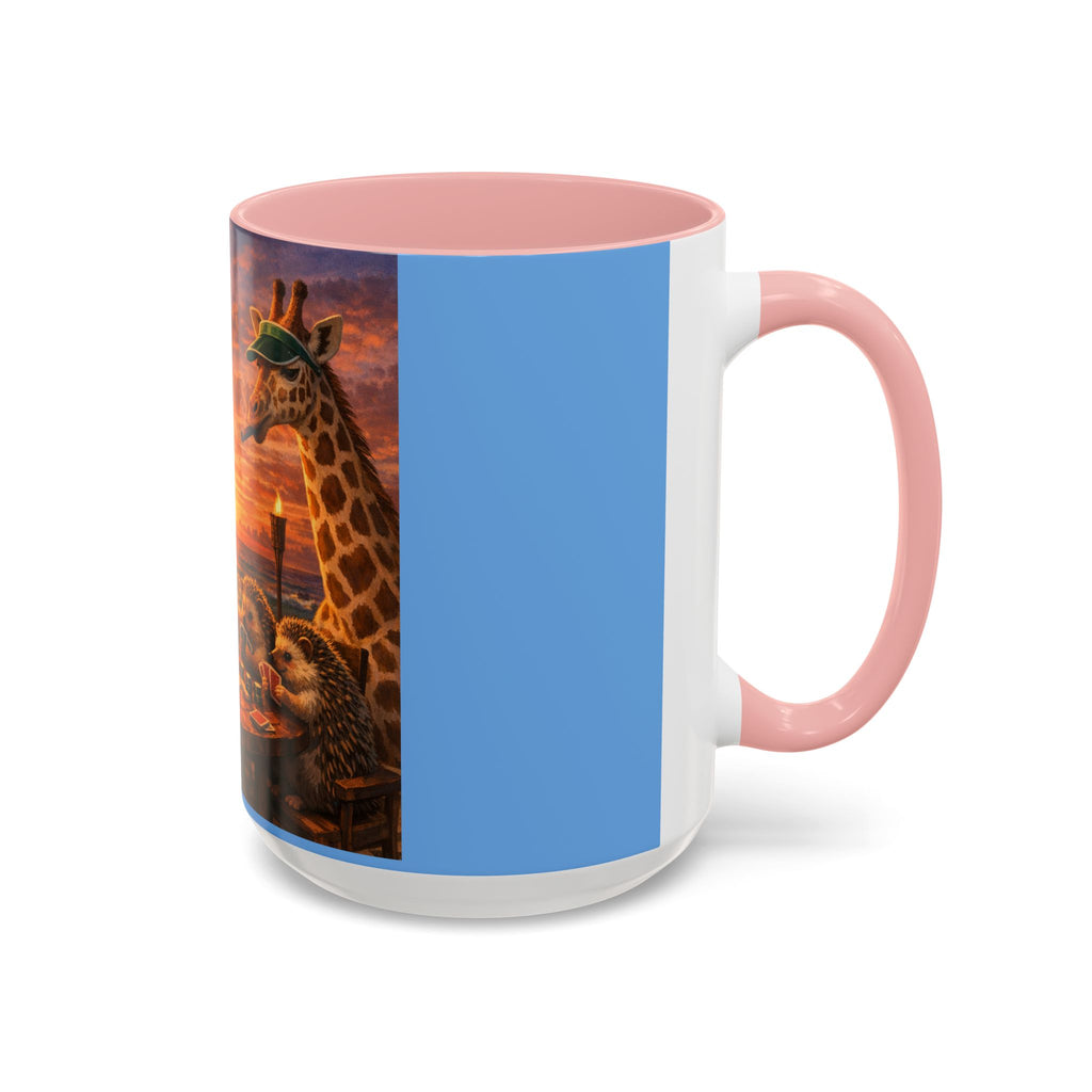 Sunset Poker Nights Animal Coffee Mug — Giraffe & Hedgehog Friends (11/15 oz)