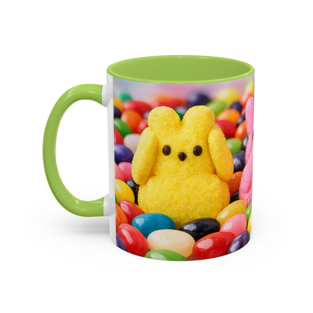 Easter Candy Peeps Coffee Mug — Colorful Jellybean & Marshmallow Bunny Accent Mug (11/15oz)